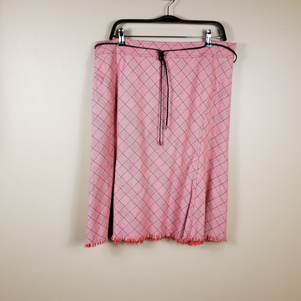 Ruff Hewn Orange Plaid A-Line Skirt with Brown Belt Braided Belt SIze 14